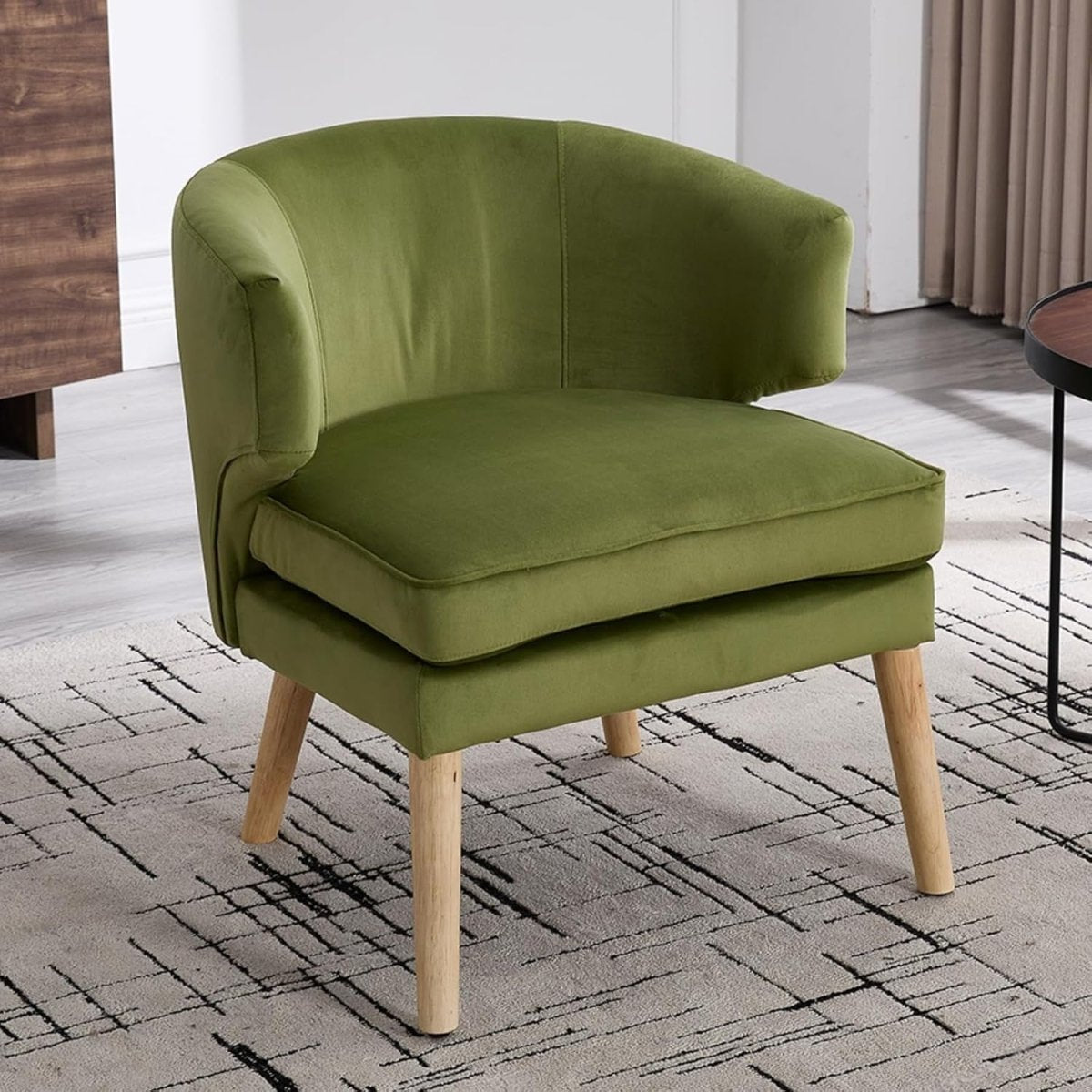 Green Velvet Accent Chair Tub Seat Armchair with Solid Wood Legs, Cozy Lounge - Kwikley