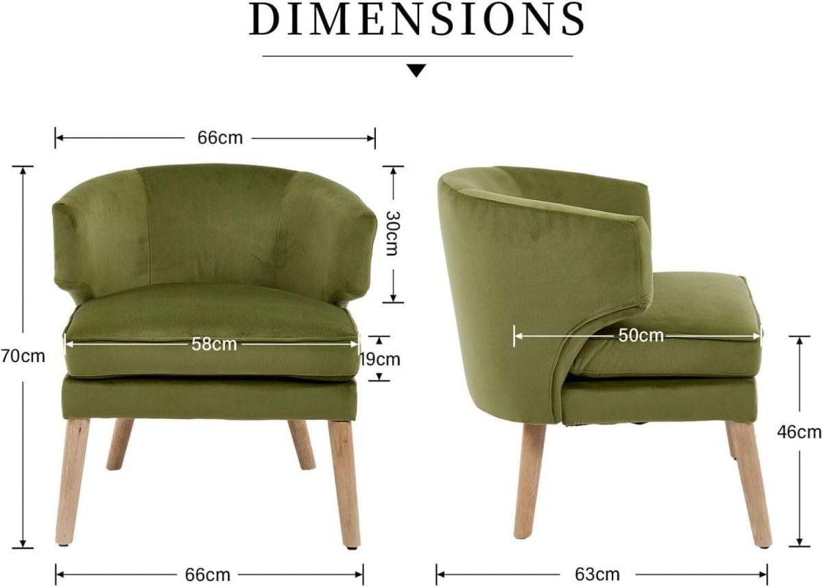 Green Velvet Accent Chair Tub Seat Armchair with Solid Wood Legs, Cozy Lounge - Kwikley