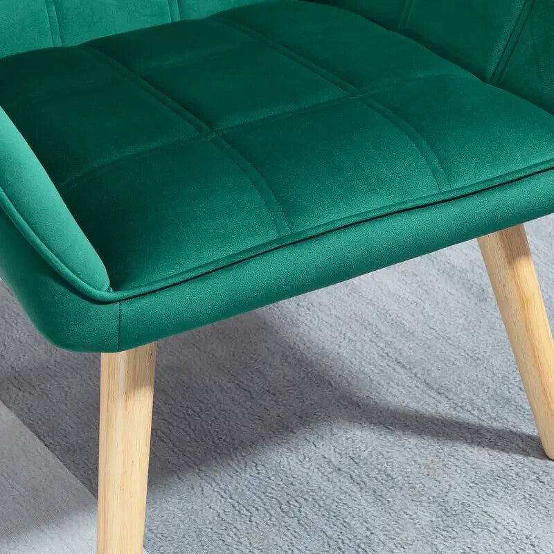 Green Velvet Accent Chair Wide Arms Slanted Back Modern Bedroom Seat - Kwikley