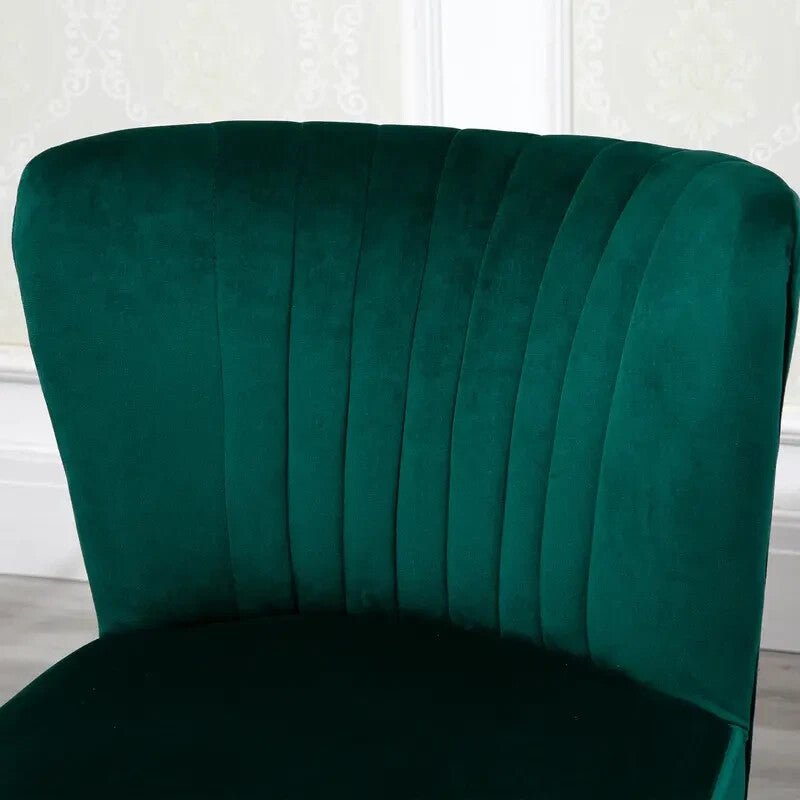 Green Velvet Armless Accent Chair Wooden Legs Tub Lounge Seat for Bedroom - Kwikley