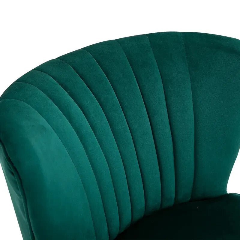 Green Velvet Armless Accent Chair Wooden Legs Tub Lounge Seat for Bedroom - Kwikley