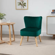 Green Velvet Armless Accent Chair Wooden Legs Tub Lounge Seat for Bedroom - Kwikley