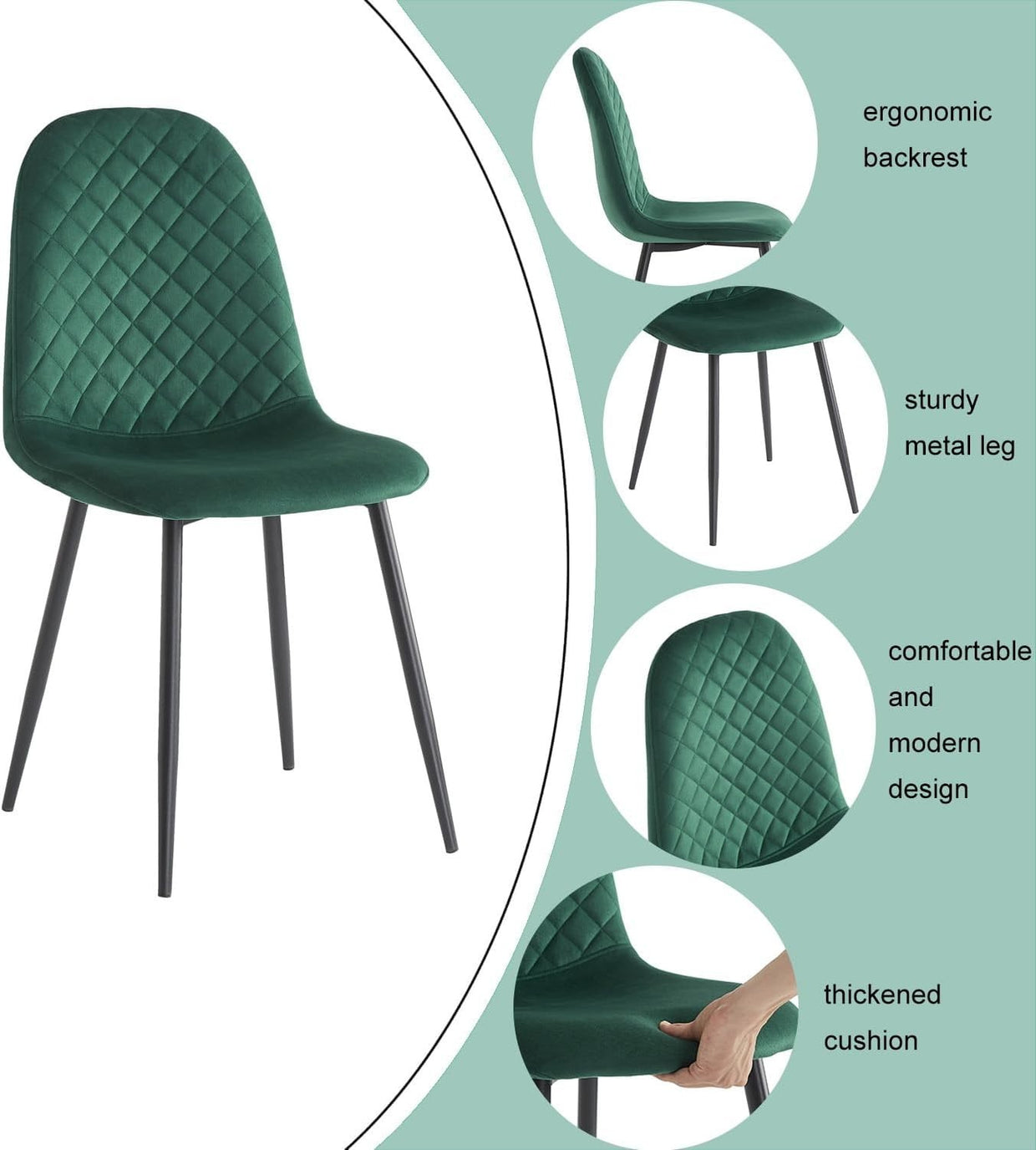 Green Velvet Chairs Round Marble Dining Table Set 90cm 3pc Modern Home - Kwikley