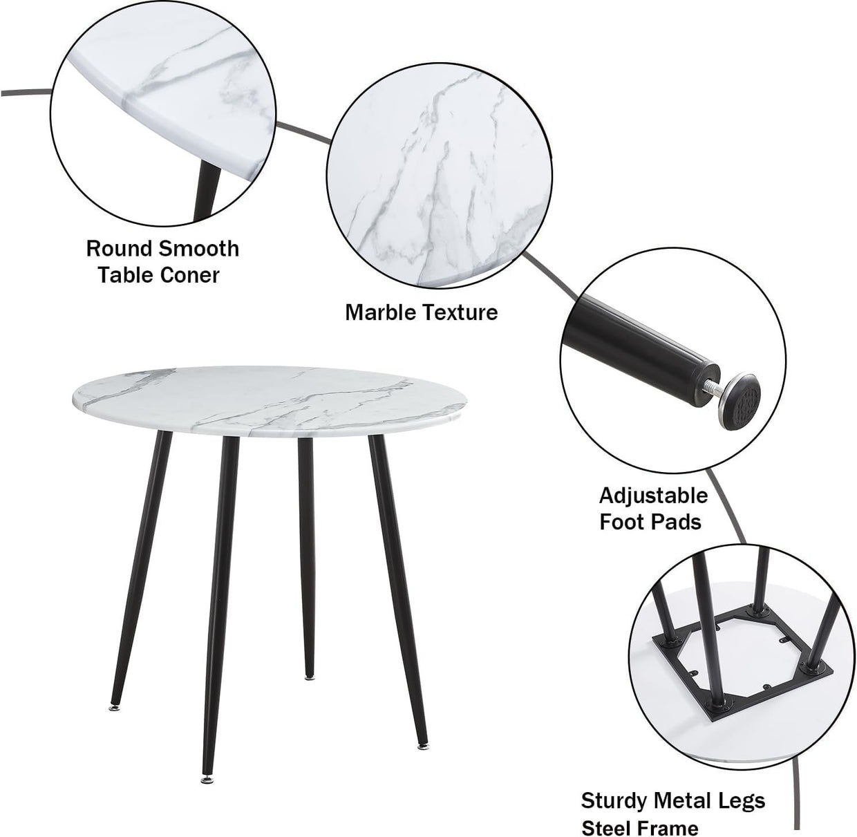 Green Velvet Chairs Round Marble Dining Table Set 90cm 3pc Modern Home - Kwikley