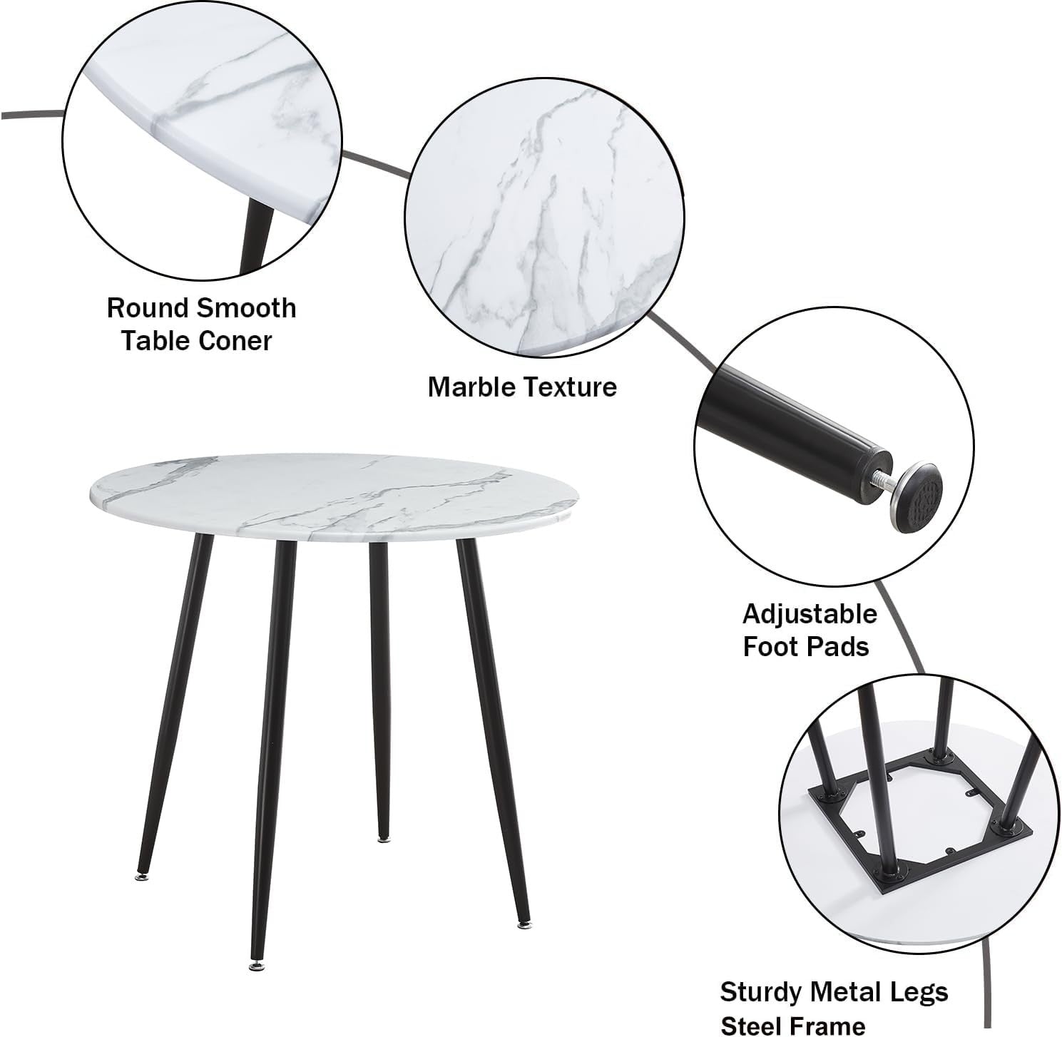 Green Velvet Chairs Round Marble Dining Table Set 90cm 3pc Modern Home - Kwikley