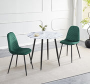 Green Velvet Chairs Round Marble Dining Table Set 90cm 3pc Modern Home - Kwikley