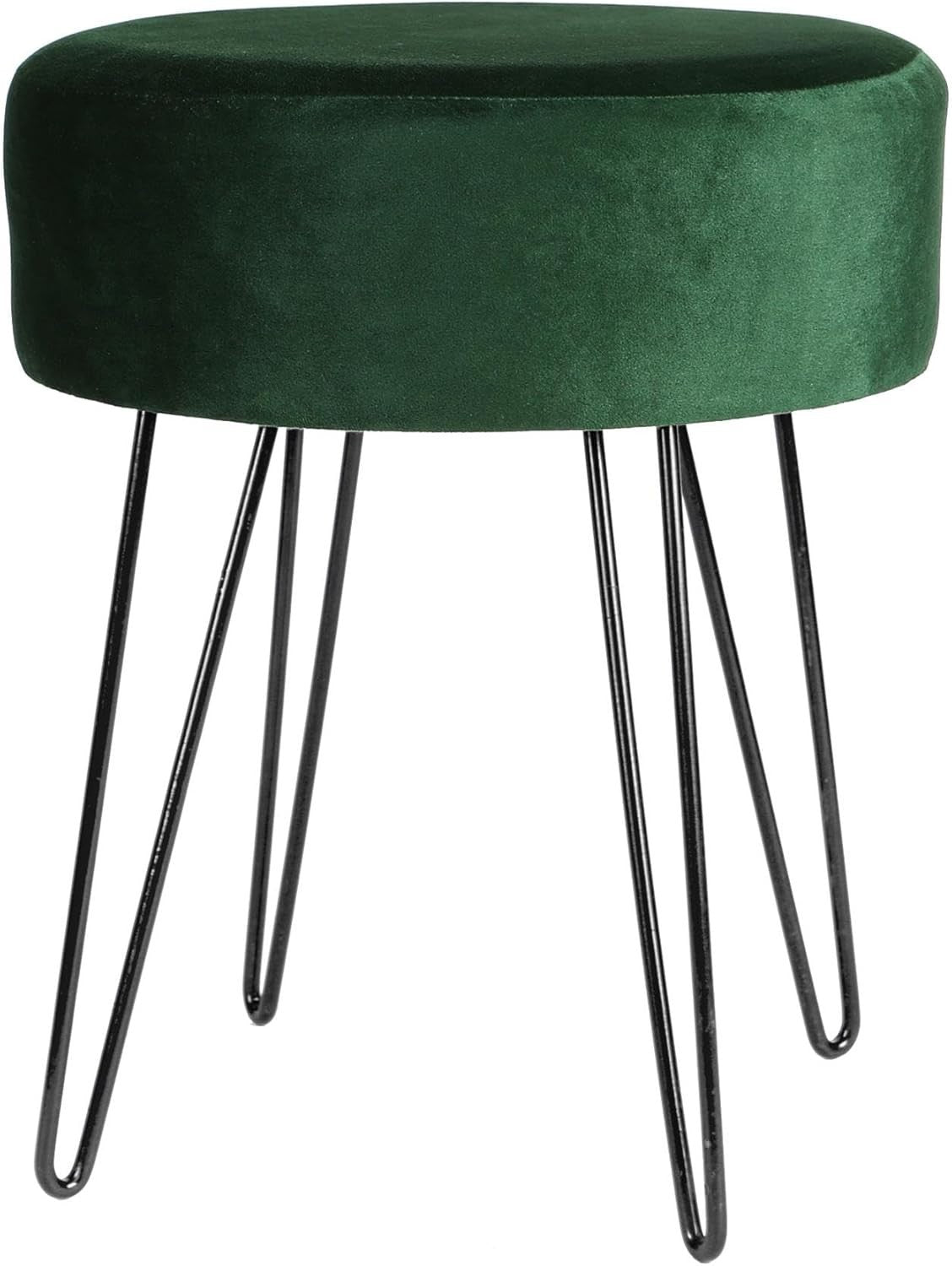 Green Velvet Round Footstool with Black Legs – Modern Dressing Table Stool - Kwikley