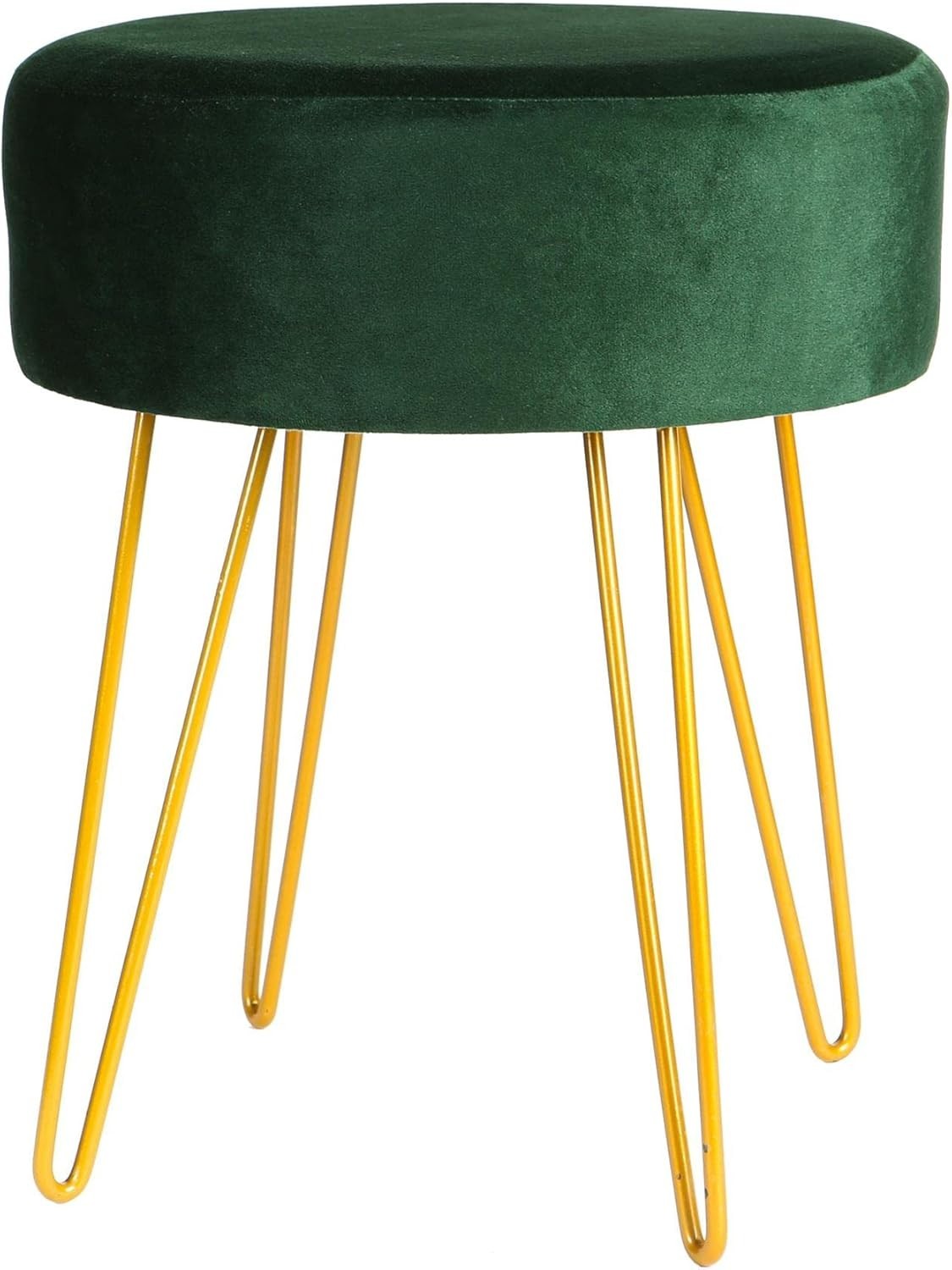 Green Velvet Round Footstool with Gold Legs – Modern Compact Pouffe Seat - Kwikley