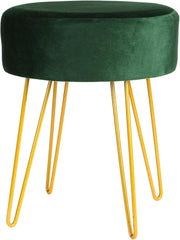 Green Velvet Round Footstool with Gold Legs – Modern Compact Pouffe Seat - Kwikley