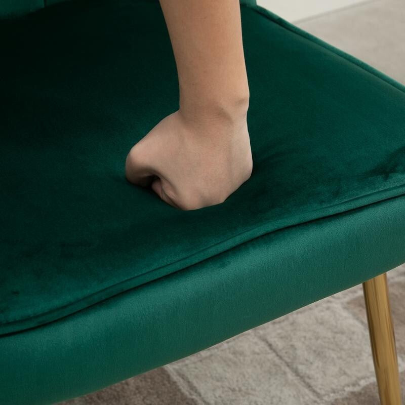 Green Velvet Shell Back Accent Chair Gold Legs Vanity Lounge Bedroom Seat - Kwikley