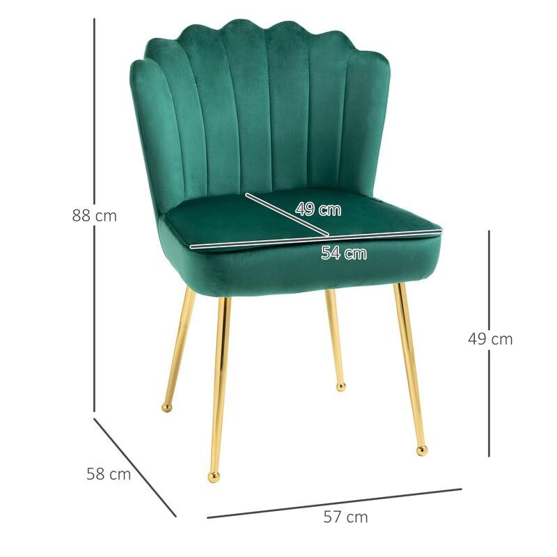 Green Velvet Shell Back Accent Chair Gold Legs Vanity Lounge Bedroom Seat - Kwikley