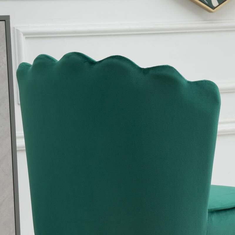 Green Velvet Shell Back Accent Chair Gold Legs Vanity Lounge Bedroom Seat - Kwikley