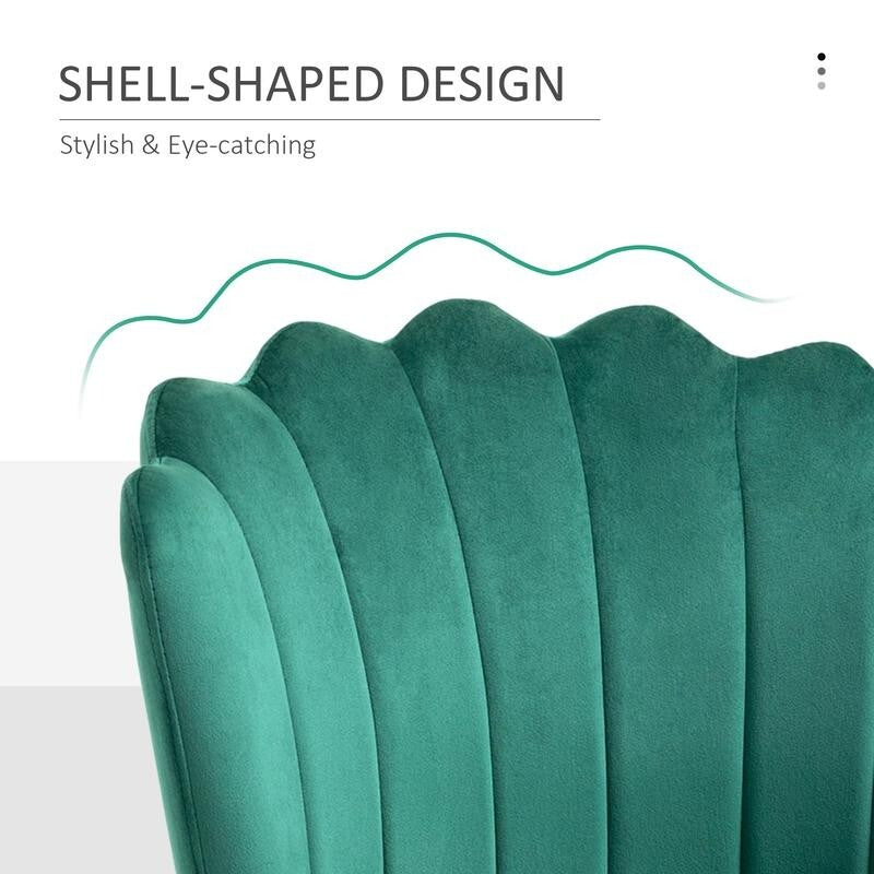 Green Velvet Shell Back Accent Chair Gold Legs Vanity Lounge Bedroom Seat - Kwikley