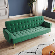 Green Velvet Sofa Bed 3 Seater Click Clack Couch for Lounge Home Office - Kwikley
