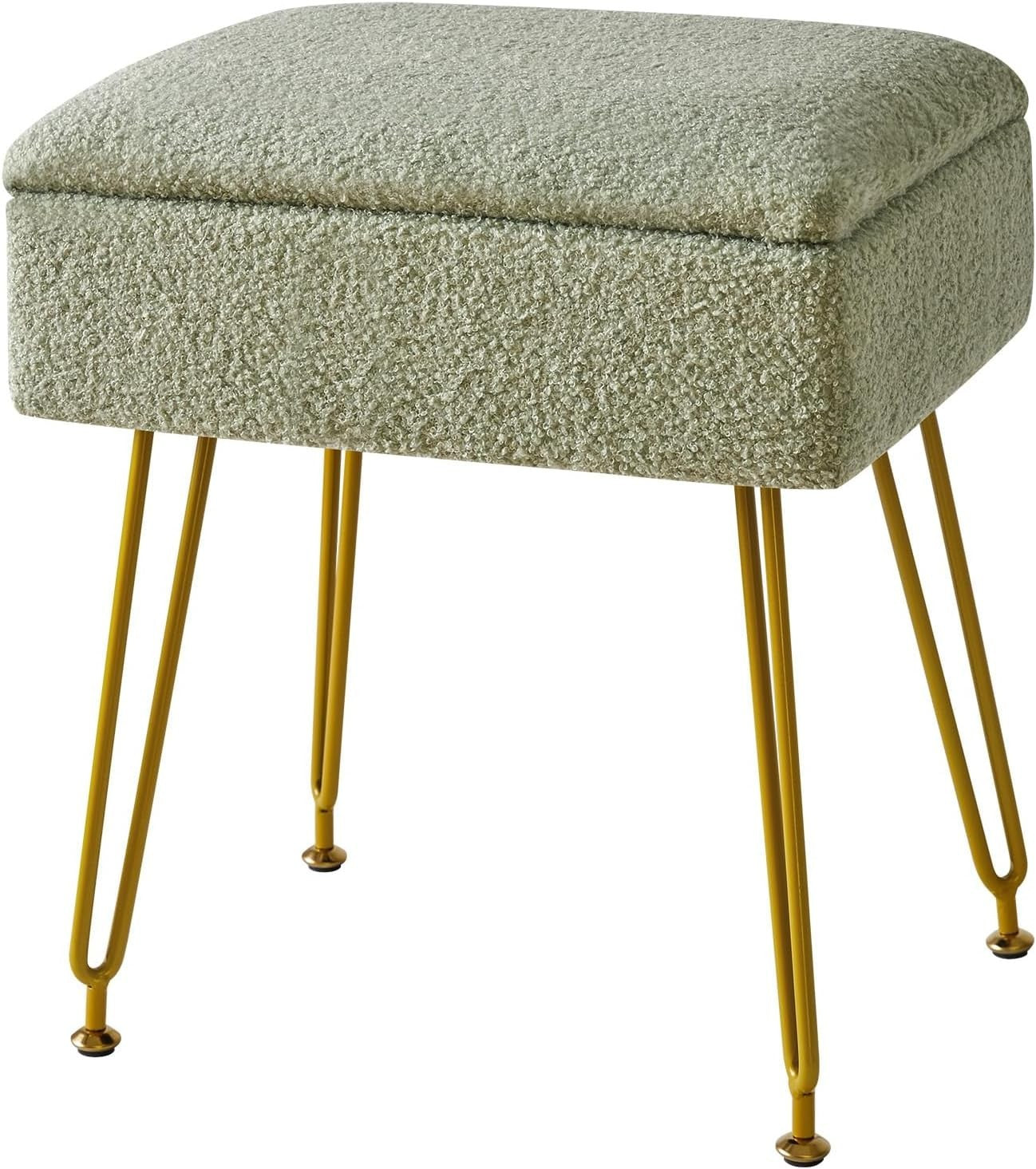 Green Velvet Storage Ottoman Stool with Metal Legs Modern Bench 40×30×47cm - Kwikley