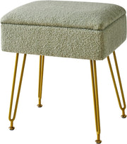 Green Velvet Storage Ottoman Stool with Metal Legs Modern Bench 40×30×47cm - Kwikley