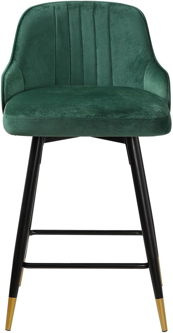 Green Velvet Swivel Bar Stools Set of 4 65cm – Modern Kitchen Counter Chairs - Kwikley