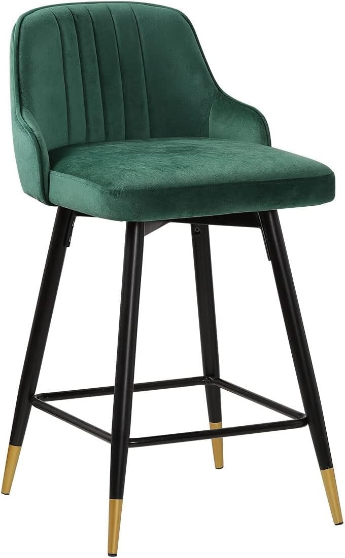 Green Velvet Swivel Bar Stools Set of 4 65cm – Modern Kitchen Counter Chairs - Kwikley