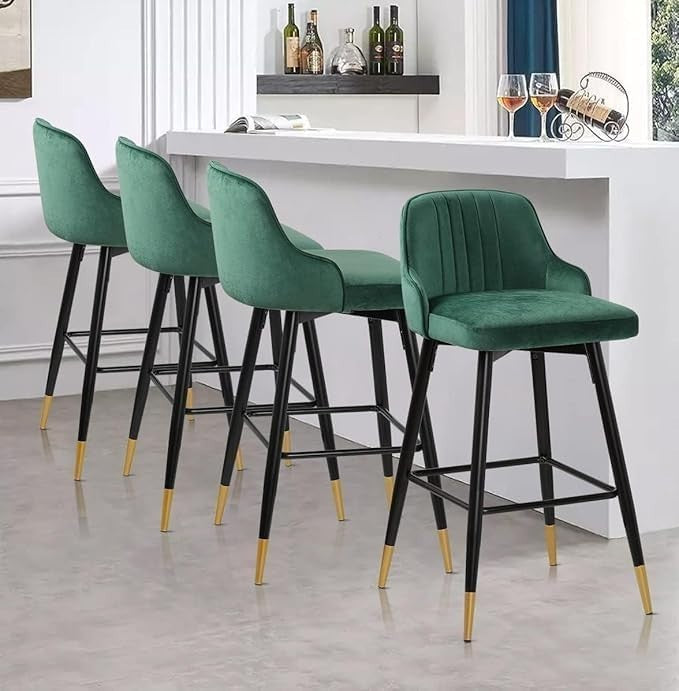 Green Velvet Swivel Bar Stools Set of 4 65cm – Modern Kitchen Counter Chairs - Kwikley
