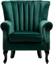 Green Velvet Wingback Accent Chair Fireside Armchair Wood Legs - Kwikley