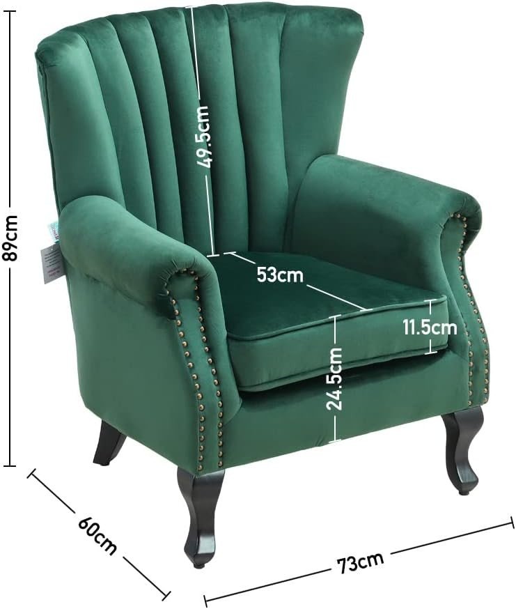 Green Velvet Wingback Accent Chair Fireside Armchair Wood Legs - Kwikley