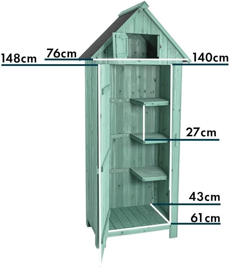 Green Wooden Garden Tool Cabinet Shed with Lockable Storage & Shelves - Kwikley