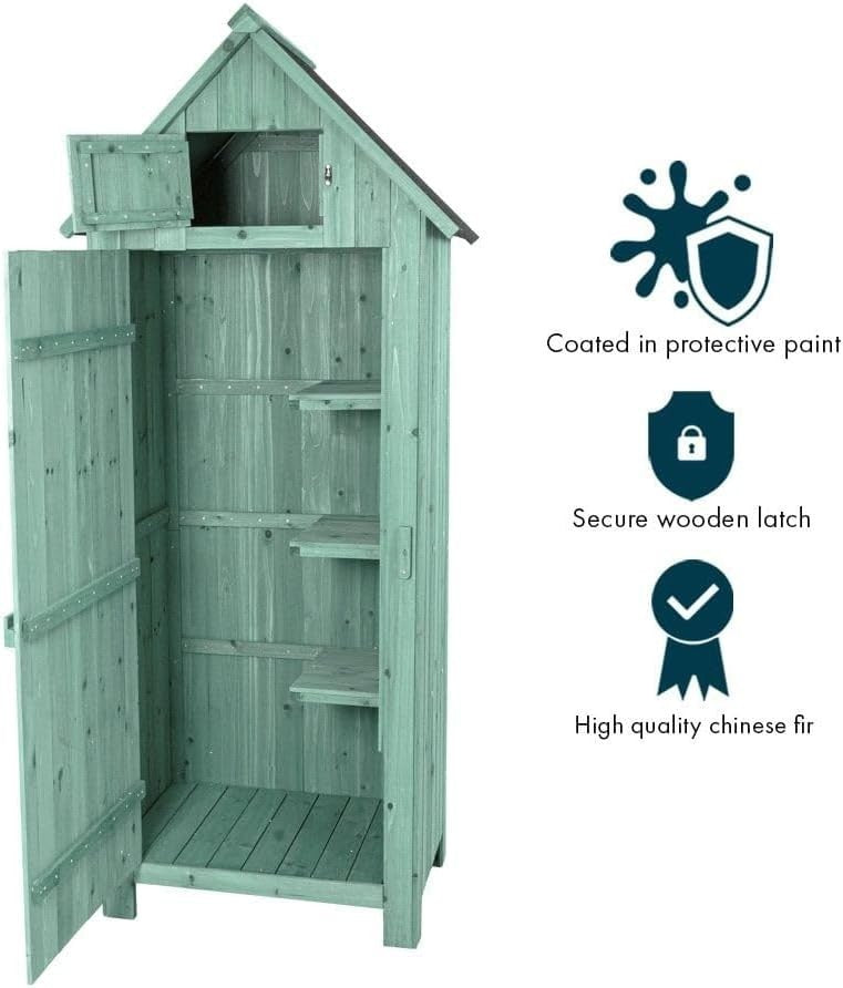 Green Wooden Garden Tool Cabinet Shed with Lockable Storage & Shelves - Kwikley