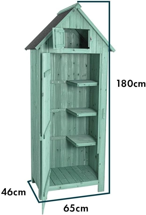 Green Wooden Garden Tool Cabinet Shed with Lockable Storage & Shelves - Kwikley