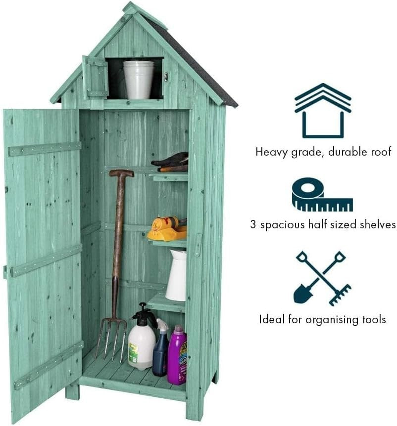 Green Wooden Garden Tool Cabinet Shed with Lockable Storage & Shelves - Kwikley