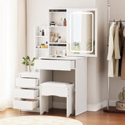 Greige Vanity Dressing Table 10 LED Lights Mirror Storage Drawer Bedroom Modern - Kwikley