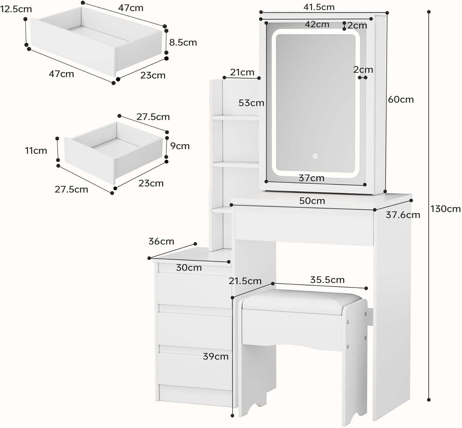 Greige Vanity Dressing Table 10 LED Lights Mirror Storage Drawer Bedroom Modern - Kwikley
