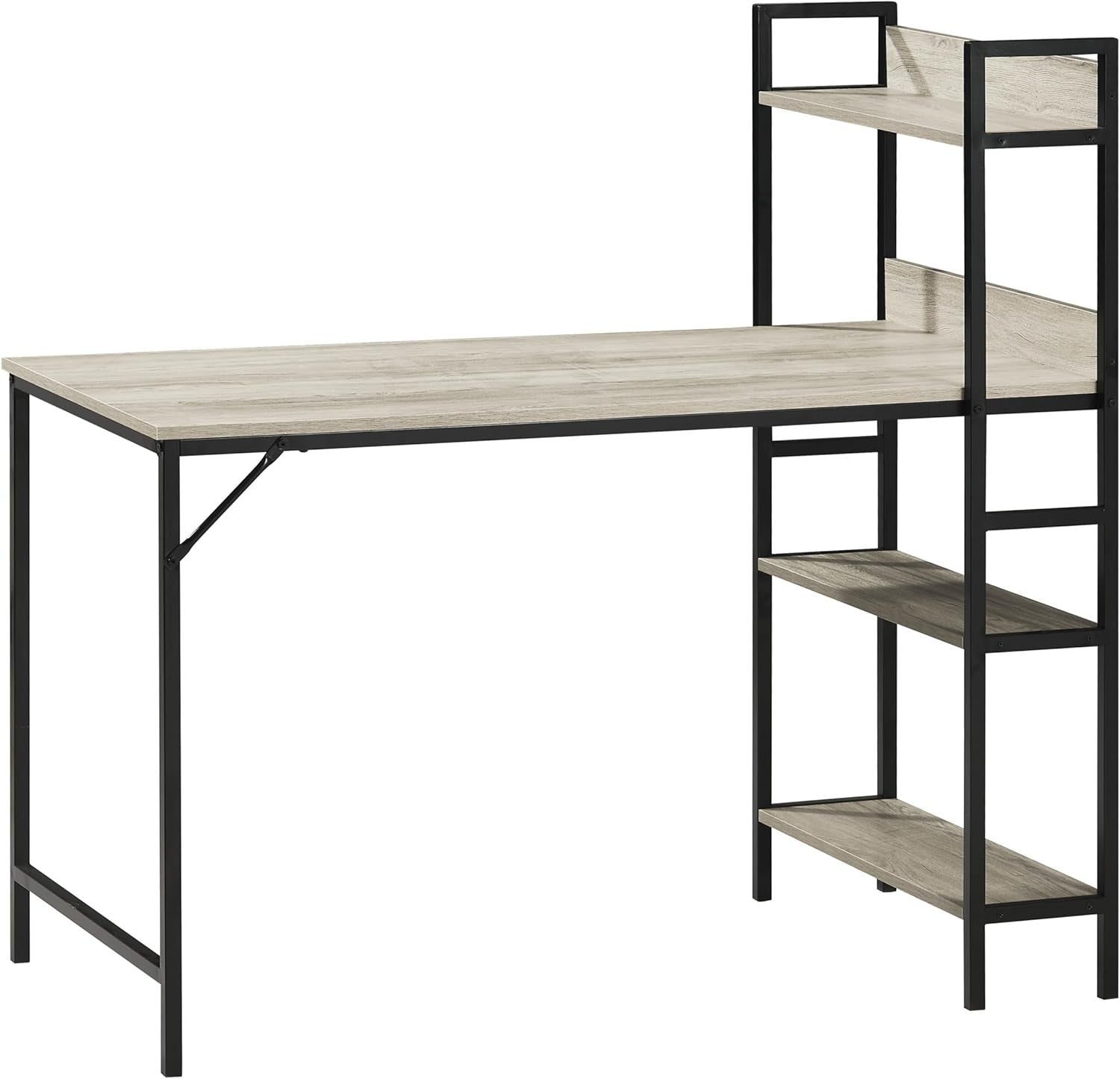 Grey 120cm Computer Desk w/Shelves Industrial Style Home Office Table - Kwikley