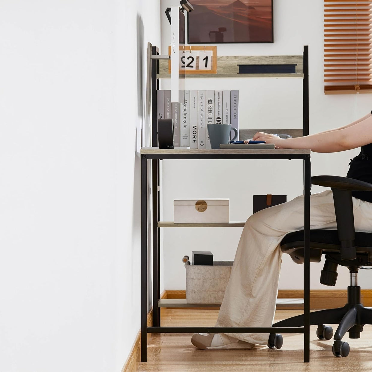 Grey 120cm Computer Desk w/Shelves Industrial Style Home Office Table - Kwikley