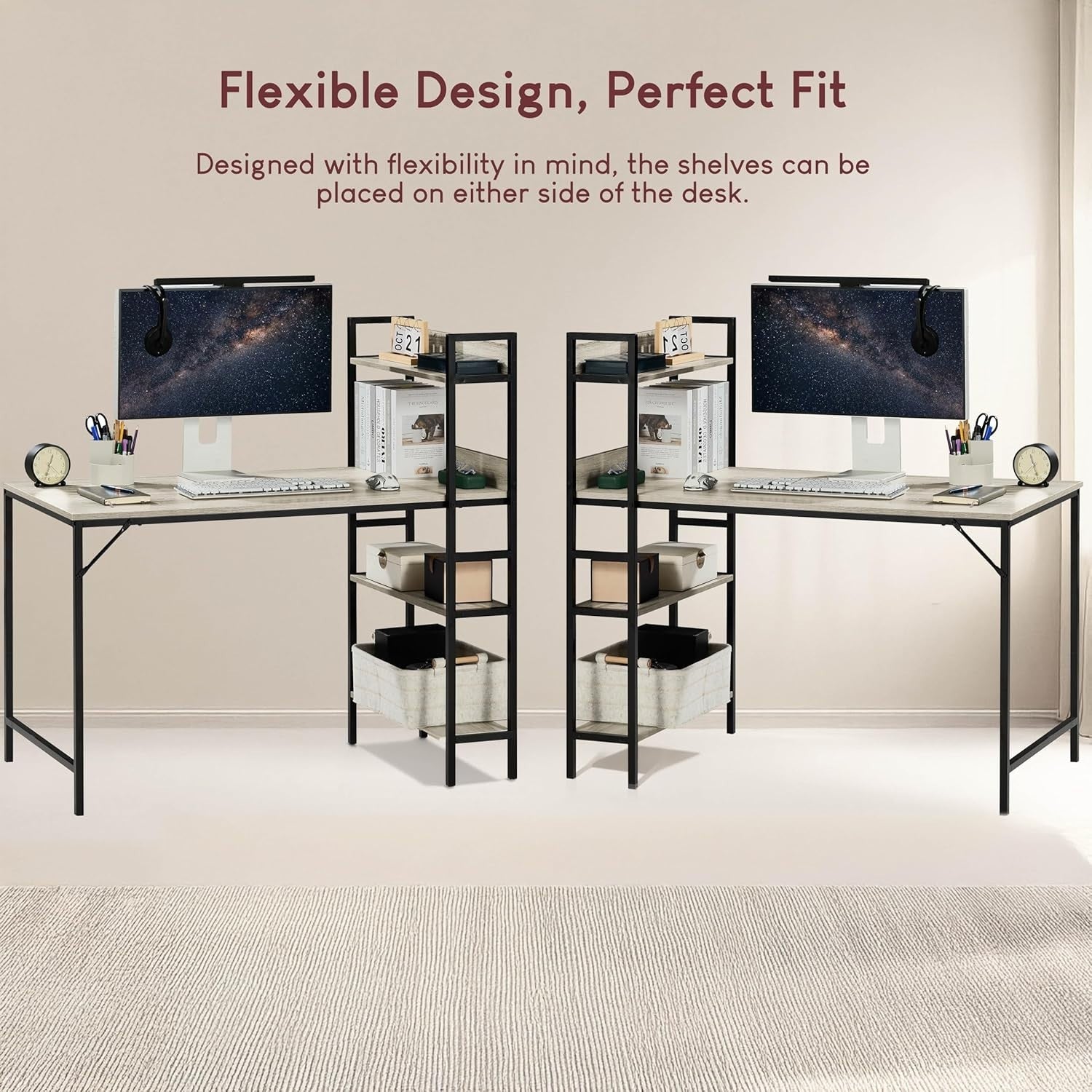Grey 120cm Computer Desk w/Shelves Industrial Style Home Office Table - Kwikley