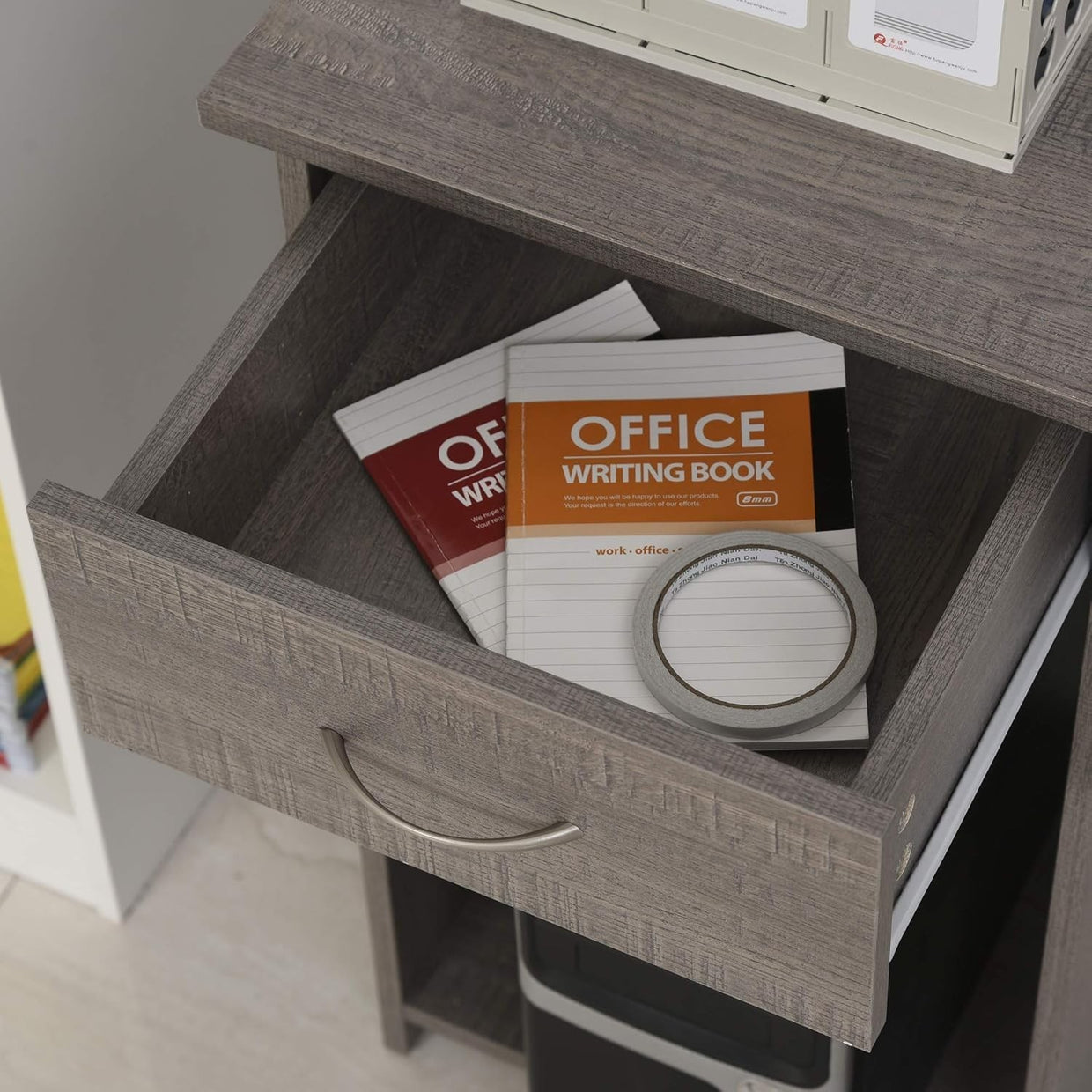 Grey 120cm L Shaped Computer Desk with Shelves, Drawer & Keyboard Tray - Kwikley