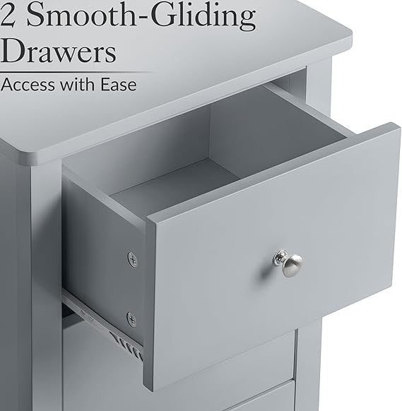 Grey 2 Drawer Bedside Table Modern Nightstand | Smooth Glide Storage Unit MDF - Kwikley