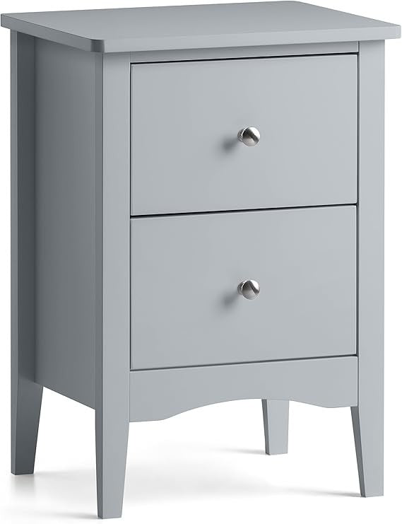 Grey 2 Drawer Bedside Table Modern Nightstand | Smooth Glide Storage Unit MDF - Kwikley
