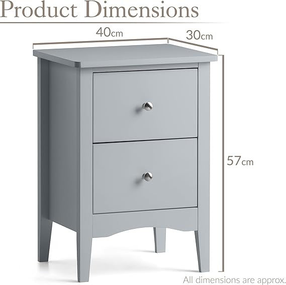 Grey 2 Drawer Bedside Table Modern Nightstand | Smooth Glide Storage Unit MDF - Kwikley