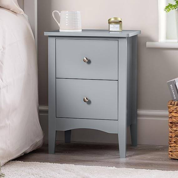 Grey 2 Drawer Bedside Table Modern Nightstand | Smooth Glide Storage Unit MDF - Kwikley