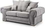Grey 2 - Seater Chesterfield Sofa with Scroll Arms & Cushions for Living Room - Kwikley