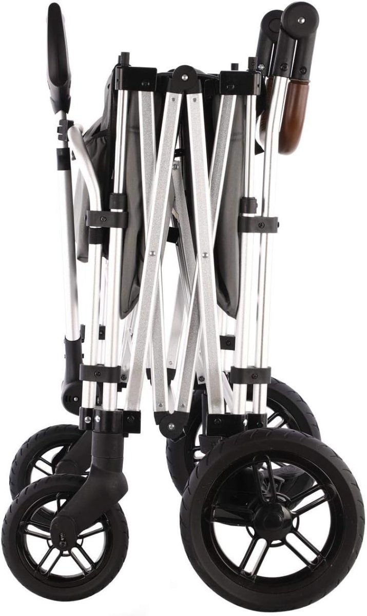 Grey 2 - Seater Folding Stroller Wagon Kids Push Pull All - Terrain Cart w/ Canopy - Kwikley