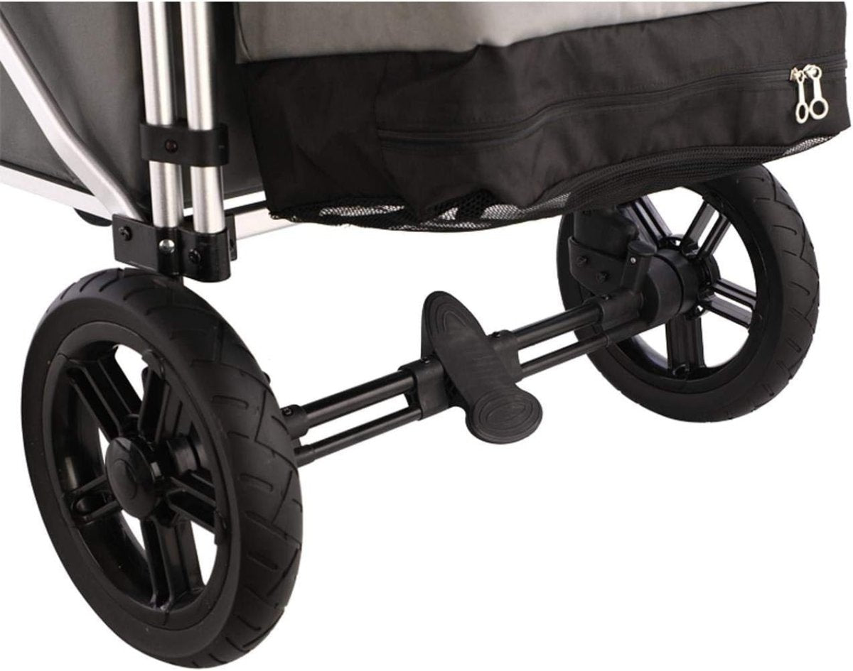 Grey 2 - Seater Folding Stroller Wagon Kids Push Pull All - Terrain Cart w/ Canopy - Kwikley