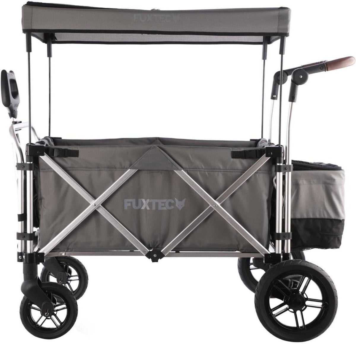 Grey 2 - Seater Folding Stroller Wagon Kids Push Pull All - Terrain Cart w/ Canopy - Kwikley