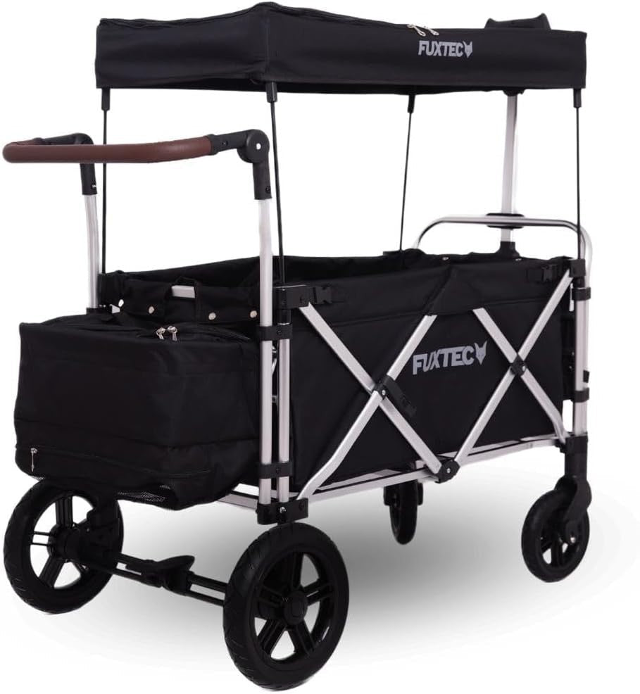 Grey 2 - Seater Folding Stroller Wagon Kids Push Pull All - Terrain Cart w/ Canopy - Kwikley