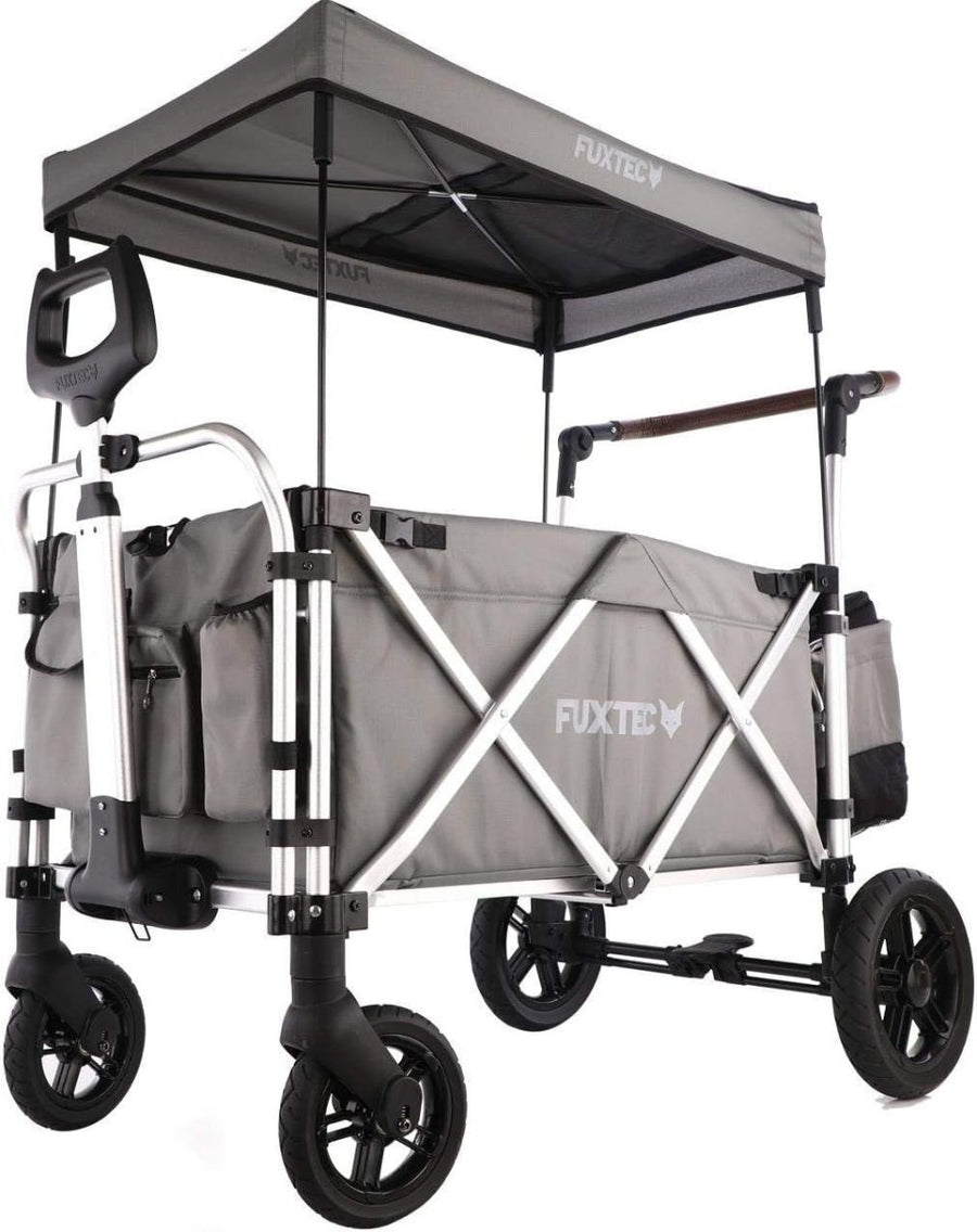 Grey 2 - Seater Folding Stroller Wagon Kids Push Pull All - Terrain Cart w/ Canopy - Kwikley