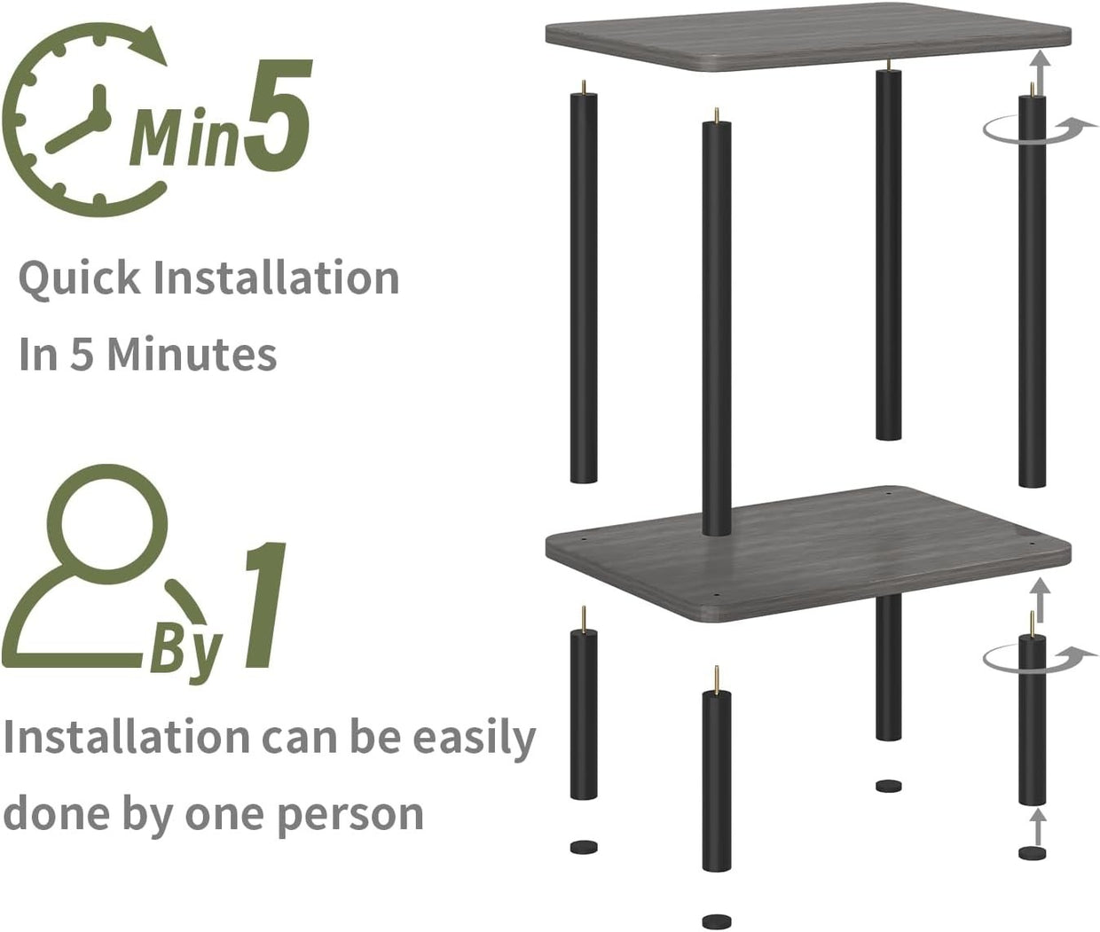 Grey 2 - Tier Narrow Side Table with Shelf – Bedside End Table for Small Spaces - Kwikley
