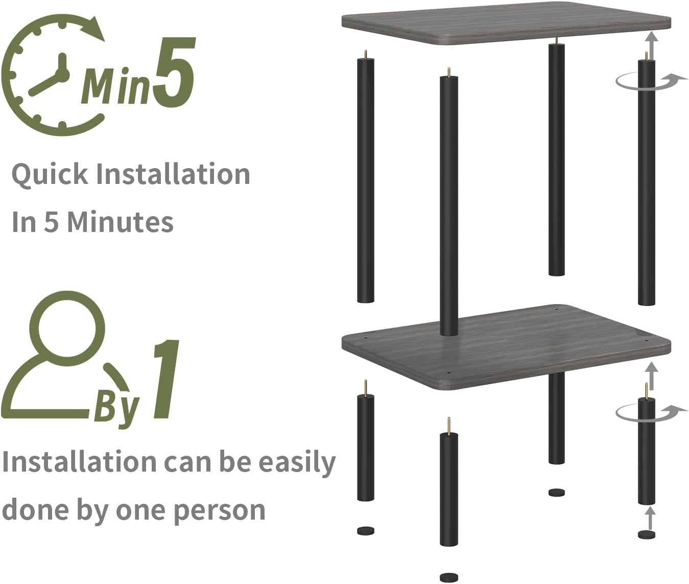 Grey 2 - Tier Narrow Side Table with Shelf – Bedside End Table for Small Spaces - Kwikley