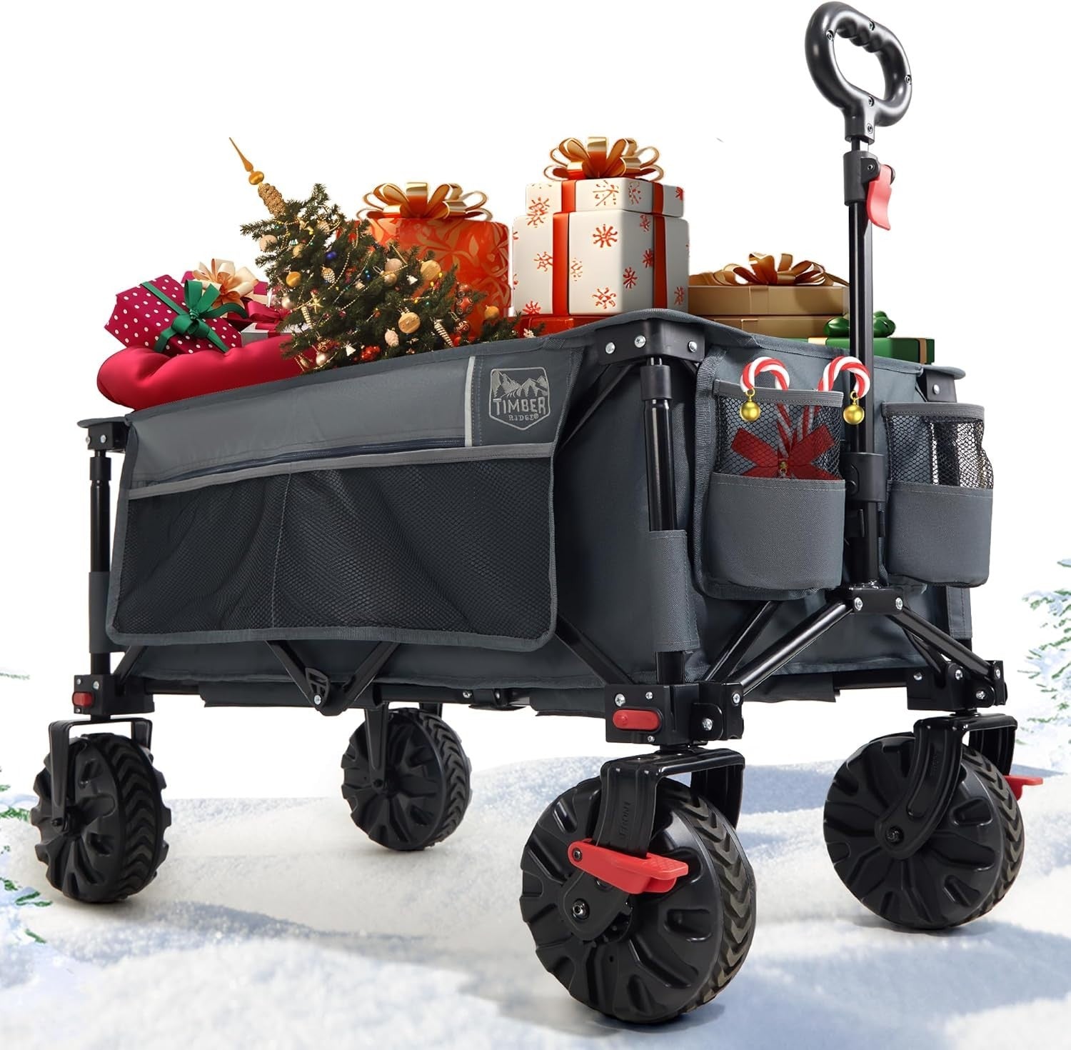 Grey 200L Folding Camping Wagon 100kg Festival Trolley with Brakes & Cover Bag - Kwikley