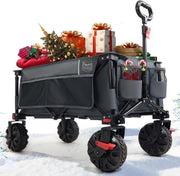 Grey 200L Folding Camping Wagon 100kg Festival Trolley with Brakes & Cover Bag - Kwikley