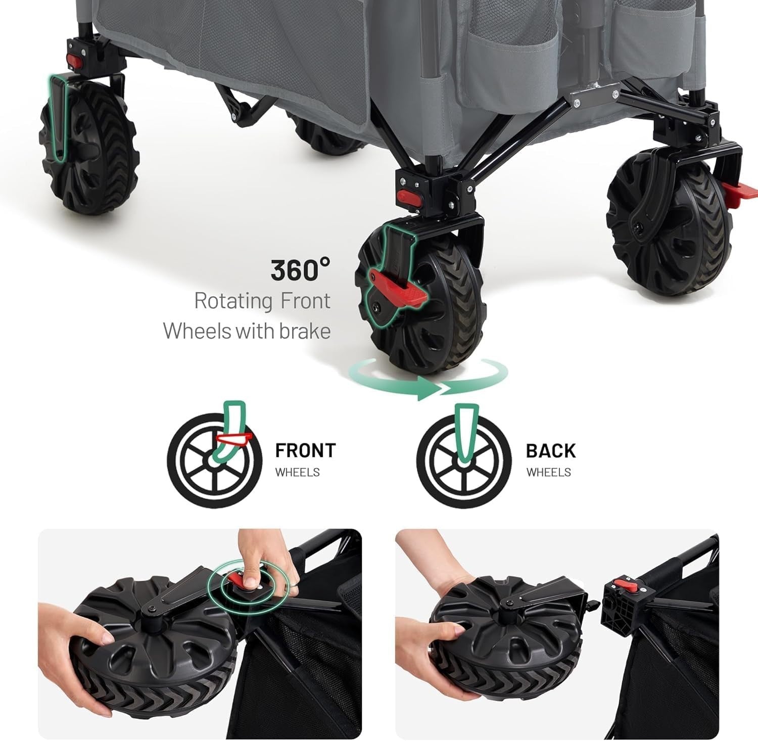 Grey 200L Folding Camping Wagon 100kg Festival Trolley with Brakes & Cover Bag - Kwikley